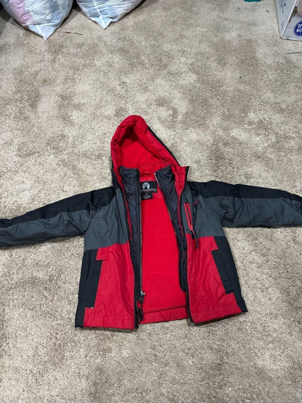 Weatherproof Toddler Boys 3T Hooded Winter Jacket Red Black Gray Fleece Lined